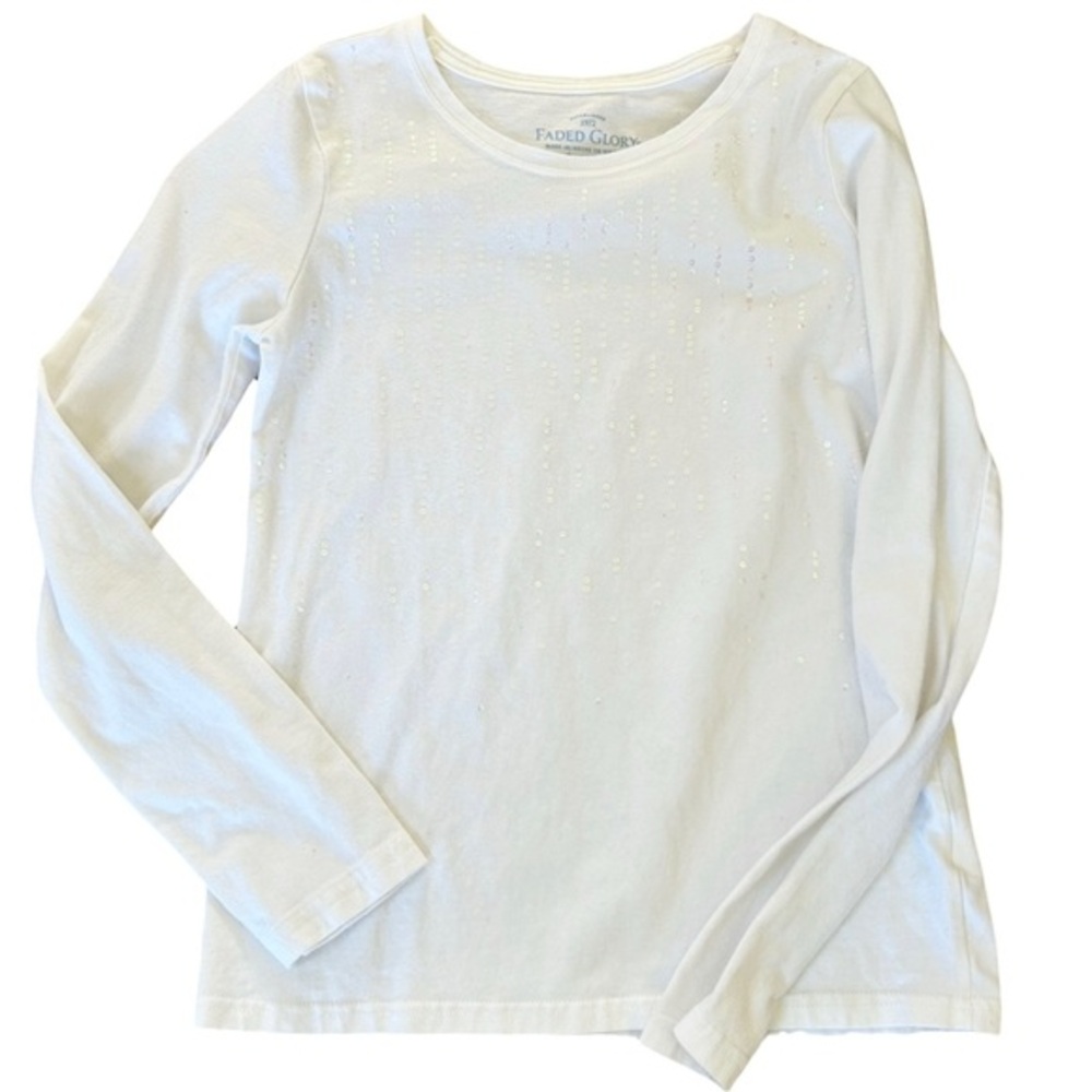 🔥2 for $10🔥Faded Glory Long Sleeve Top with Iridescent Sequins - Size 10-12